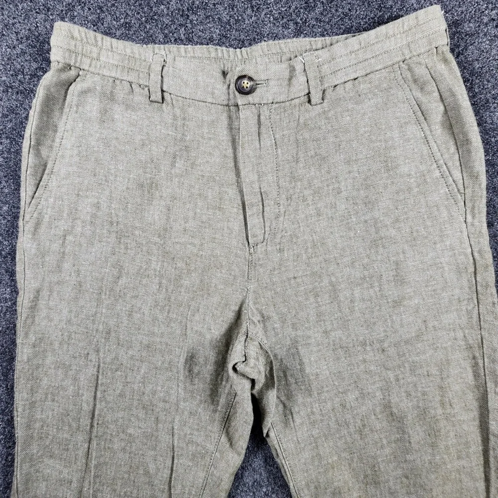 Banana Republic Mason Athletic Tapered Pants Mens 33x30 Olive Linen Cotton EUC